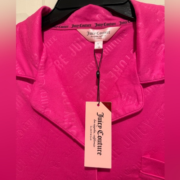 Juicy Couture NWT Size L Vibrant Pink Silky Juicy Short Sleeve Pajama Set (0671) - Picture 9 of 14
